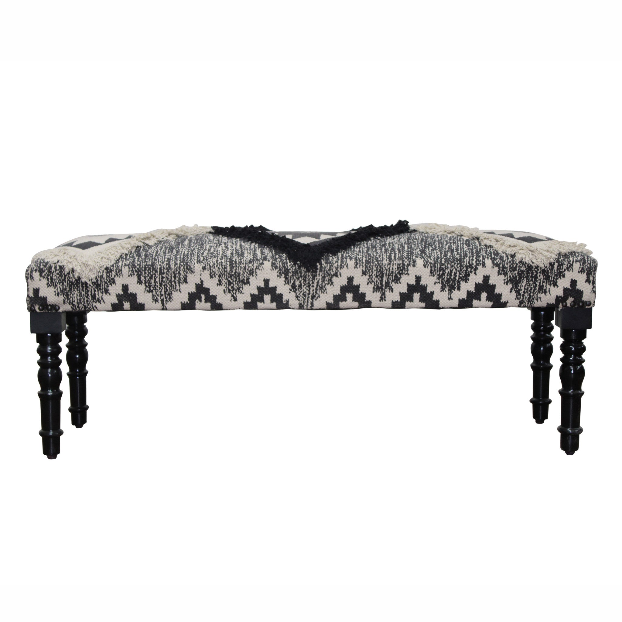 Black And White Black Leg Southwest Upholstered Bench 47"