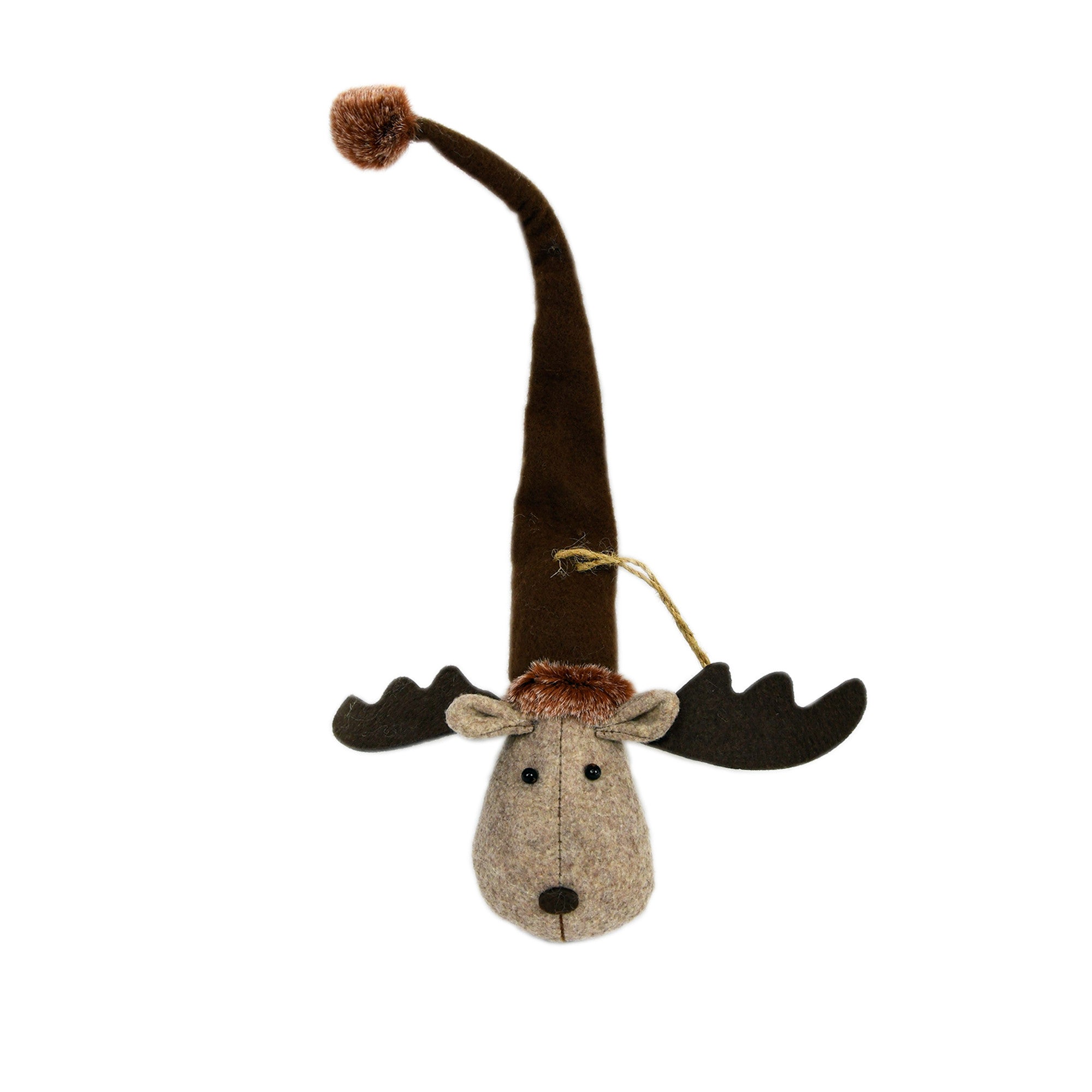 12" Brown Christmas Moose with Long Hat Fabric Ornament