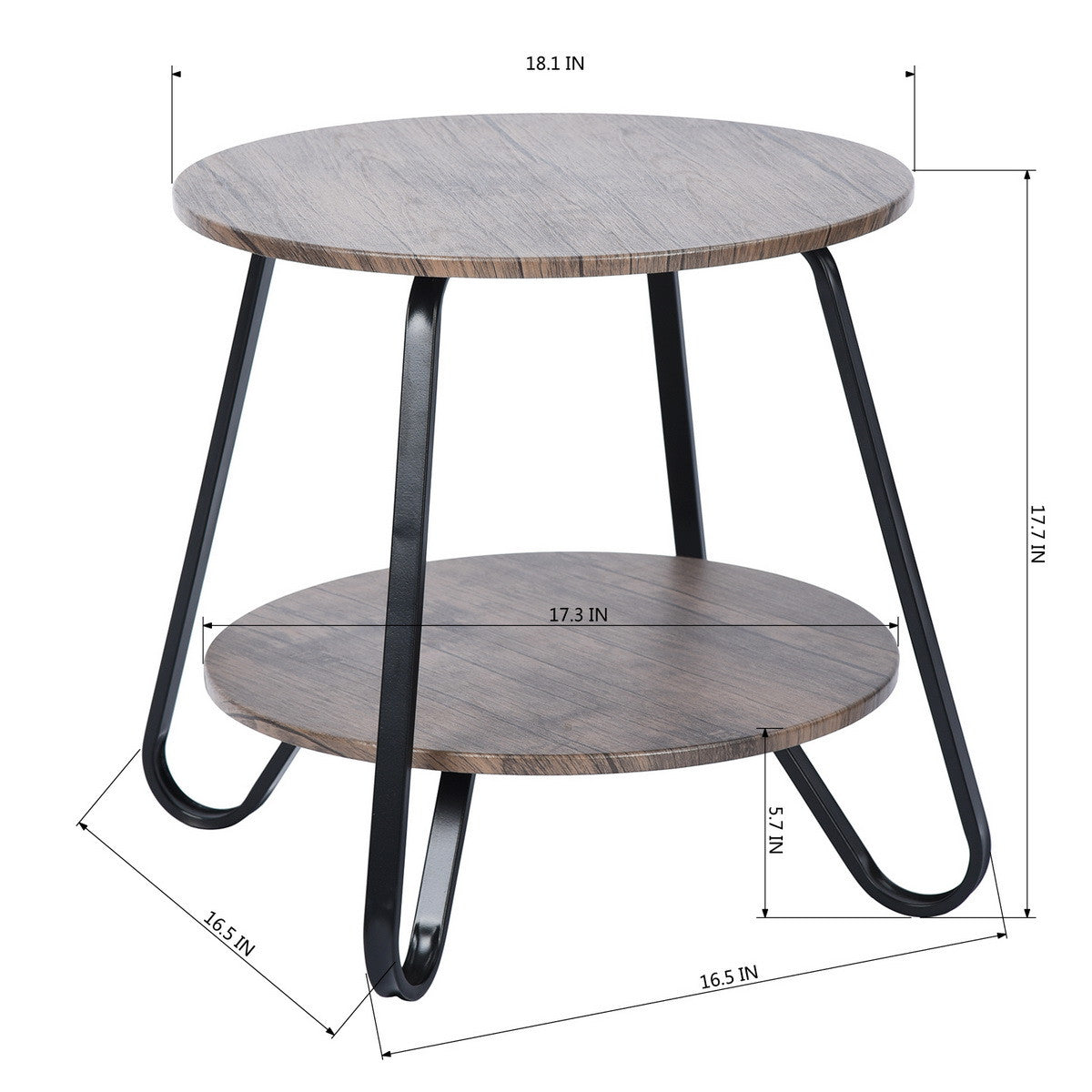 18" Black And Dark Brown Manufactured Wood And Steel Round End Table