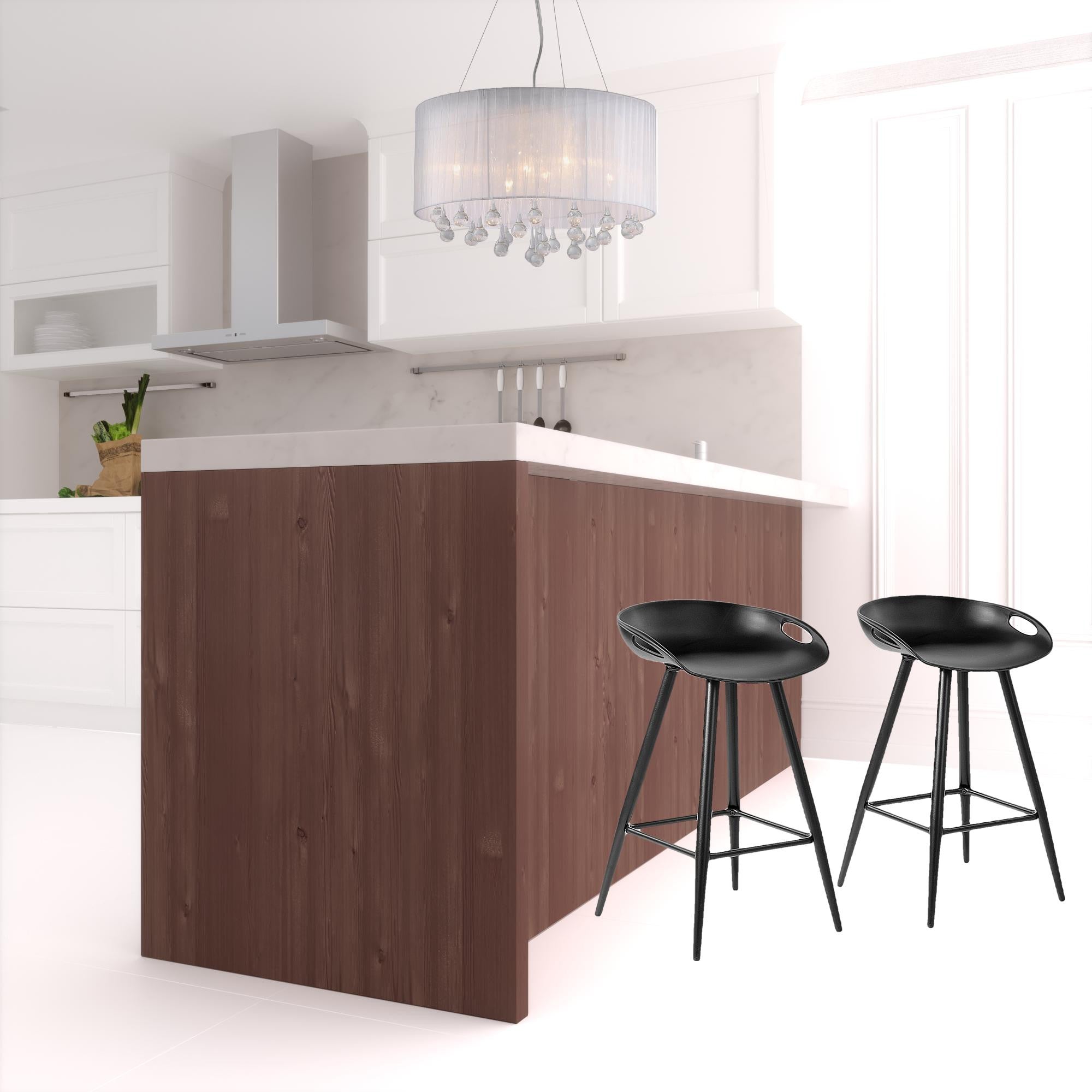 Set Of Two 29" Black Steel Backless Counter Height Bar Chairs With Footrest