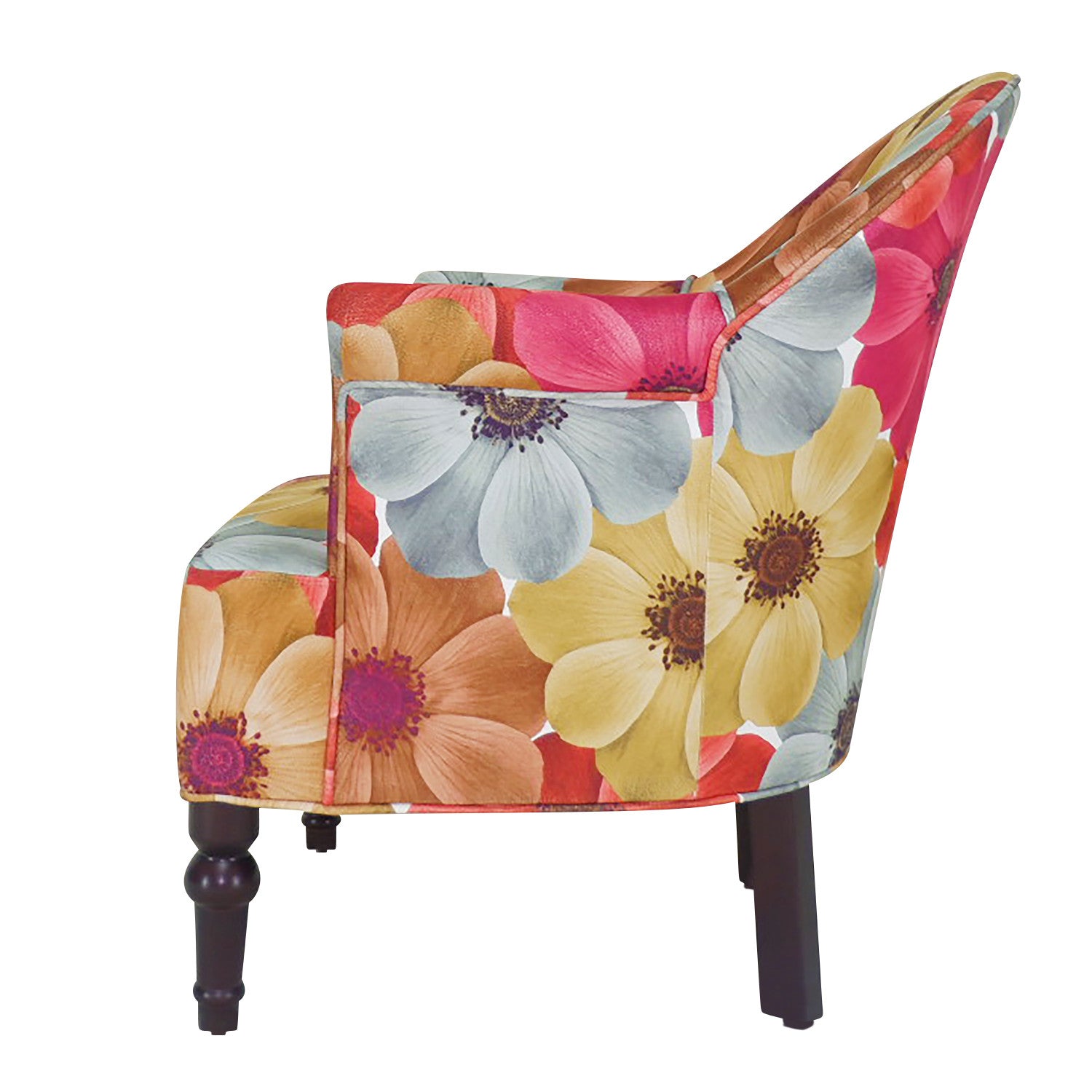 29" Red Gray And Brown Polyester Blend Floral Arm Chair