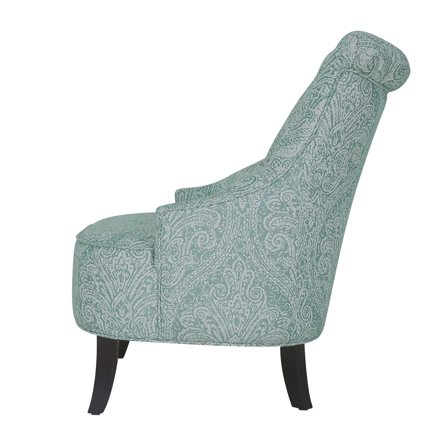 28" Shades Of Aqua And Brown Polyester Blend Damask Wingback Chair