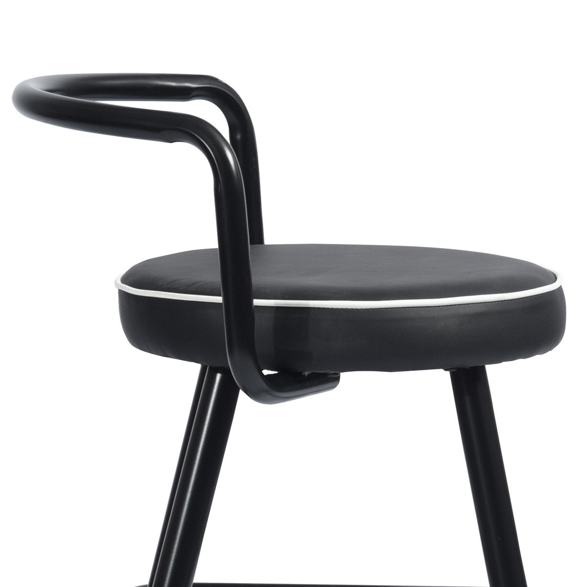 Set Of Two 36" Black Faux Leather And Steel Low Back Bar Height Chairs With Footrest