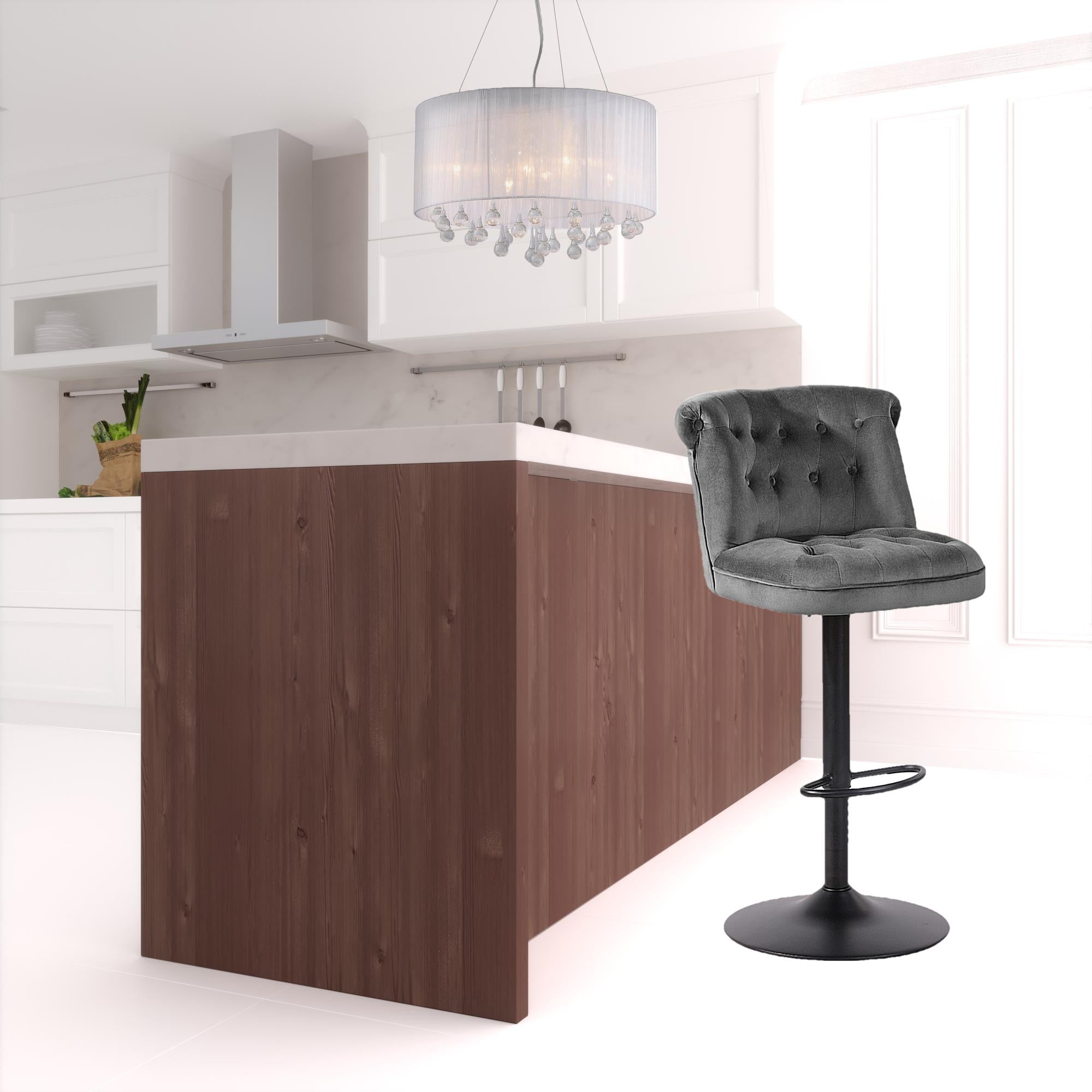 Set Of Two 45" Gray And Black Swivel Low Back Adjustable Height Bar Chairs With Footrest