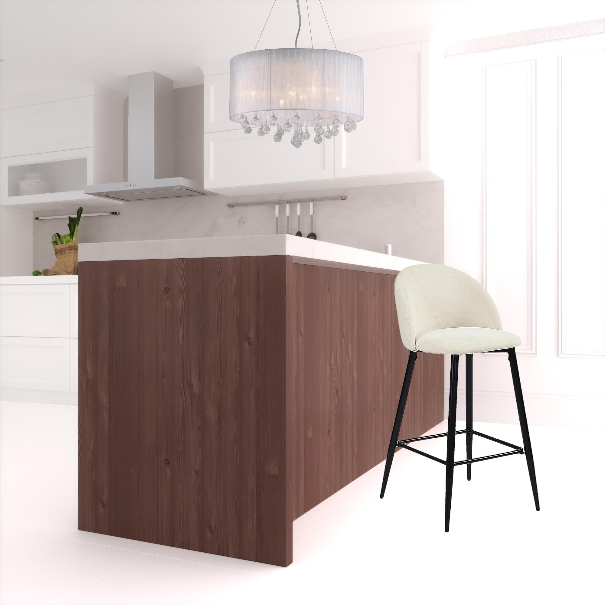 Juego de dos sillas de bar de 38" color crema y acero negro con respaldo bajo y altura de mostrador