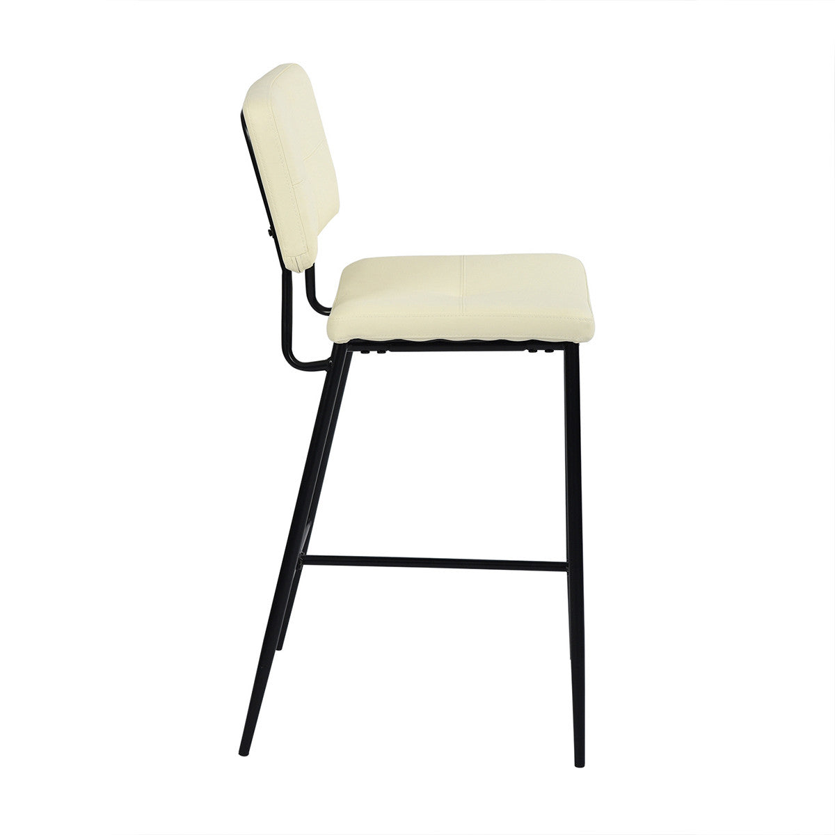 Juego de dos sillas altas de barra de 39" de piel sintética color crema y respaldo bajo negro