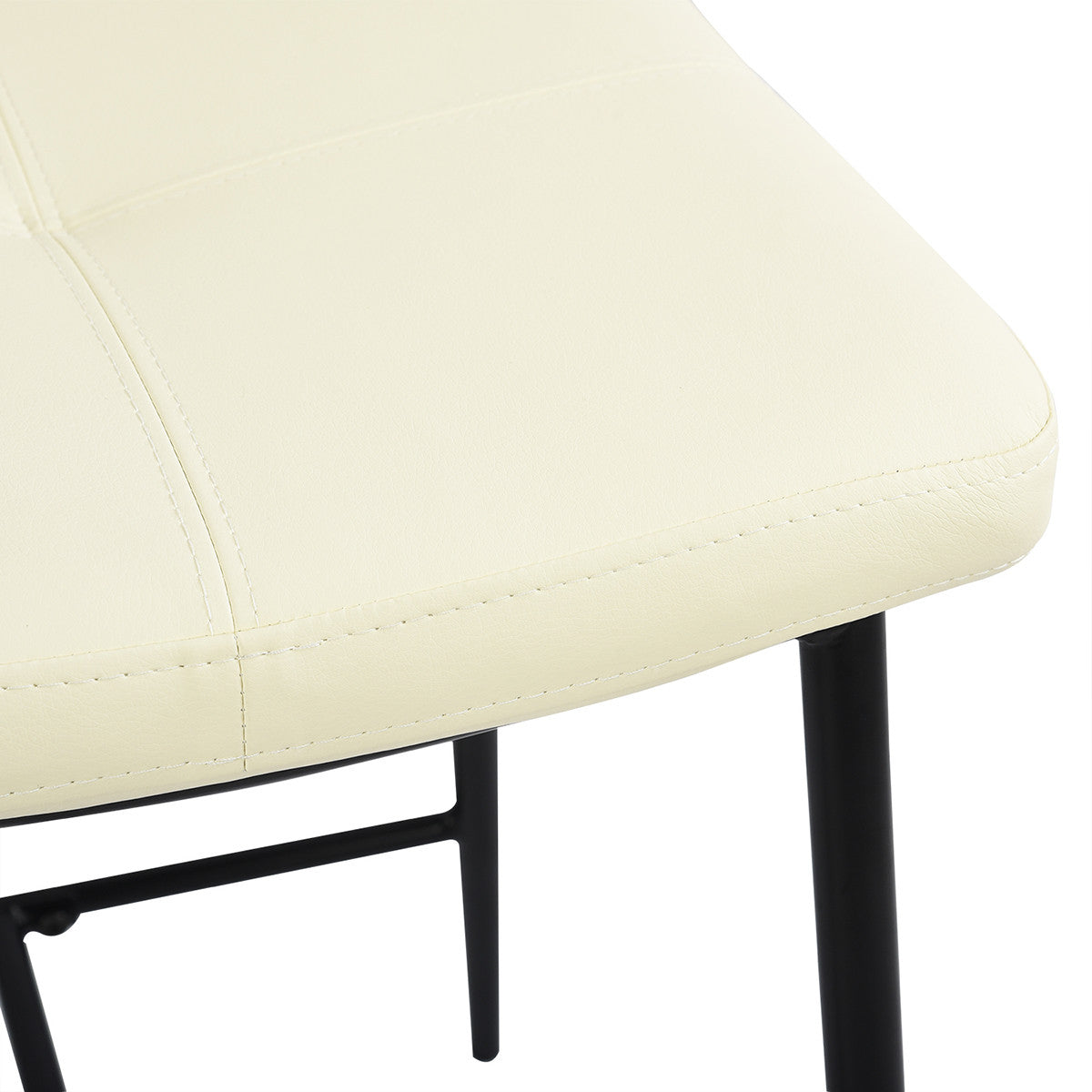 Juego de dos sillas de bar de 36" color crema de cuero sintético y negro con respaldo bajo y altura de mostrador