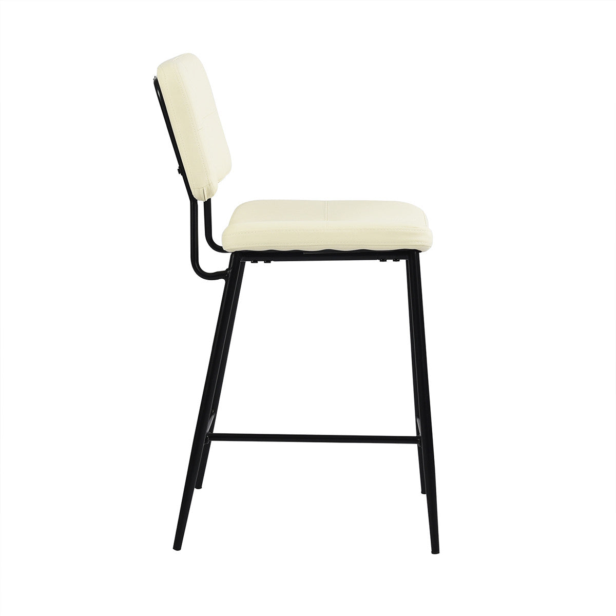 Juego de dos sillas de bar de 36" color crema de cuero sintético y negro con respaldo bajo y altura de mostrador