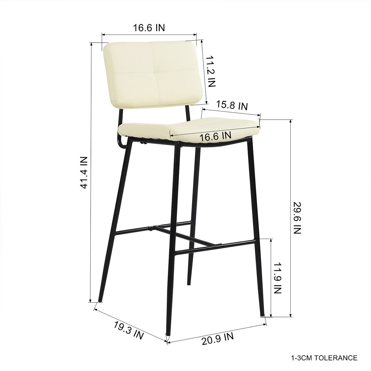 Juego de dos sillas altas de 41" de piel sintética color crema y respaldo bajo negras