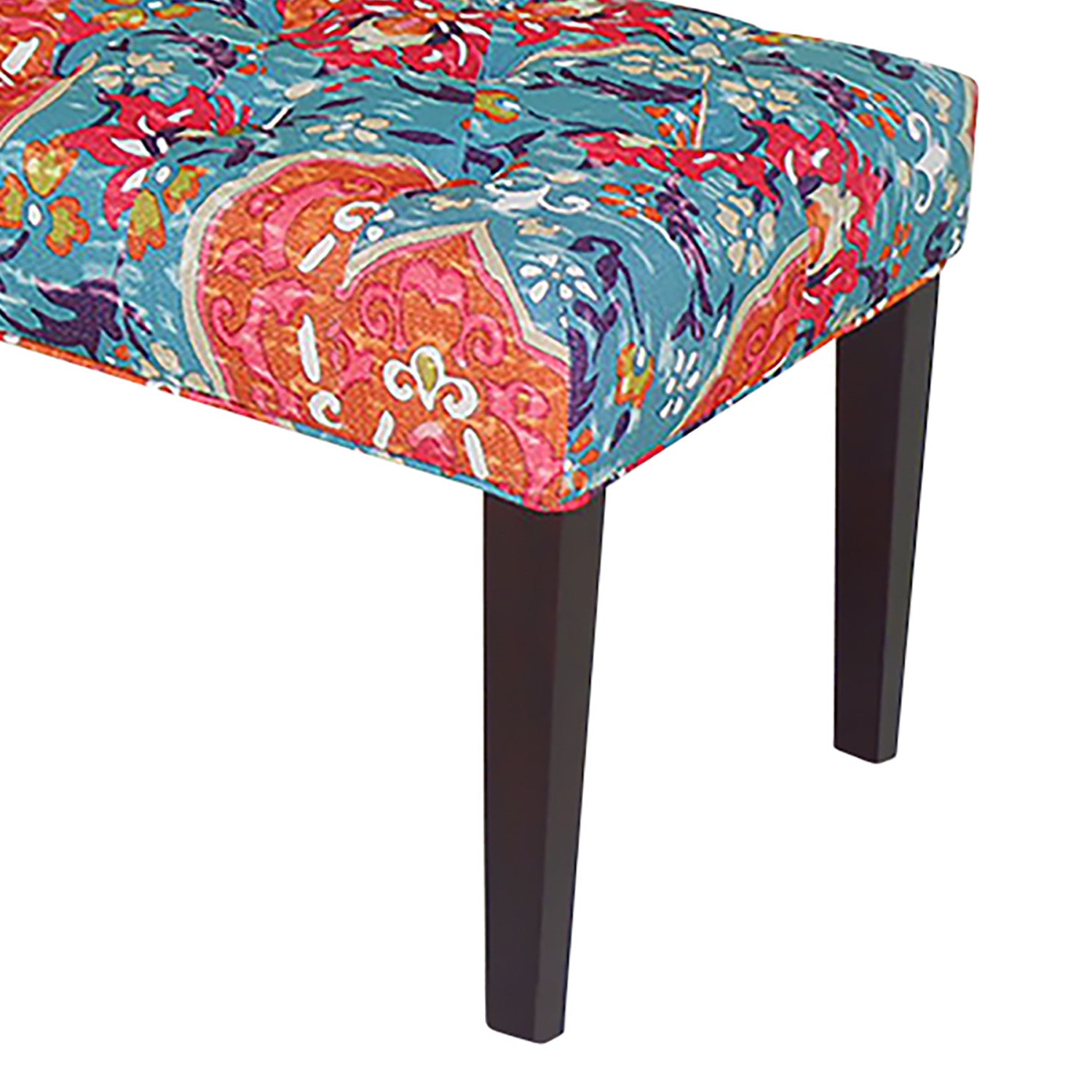 42" Aqua Red And Brown Paisley Medallion Upholstered Bench