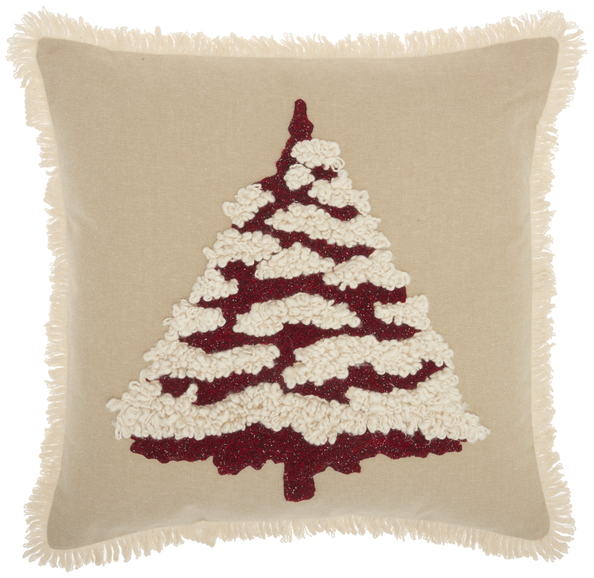 18" X 18" Red Zippered Handmade 100% Cotton Christmas Tree Throw Pillow