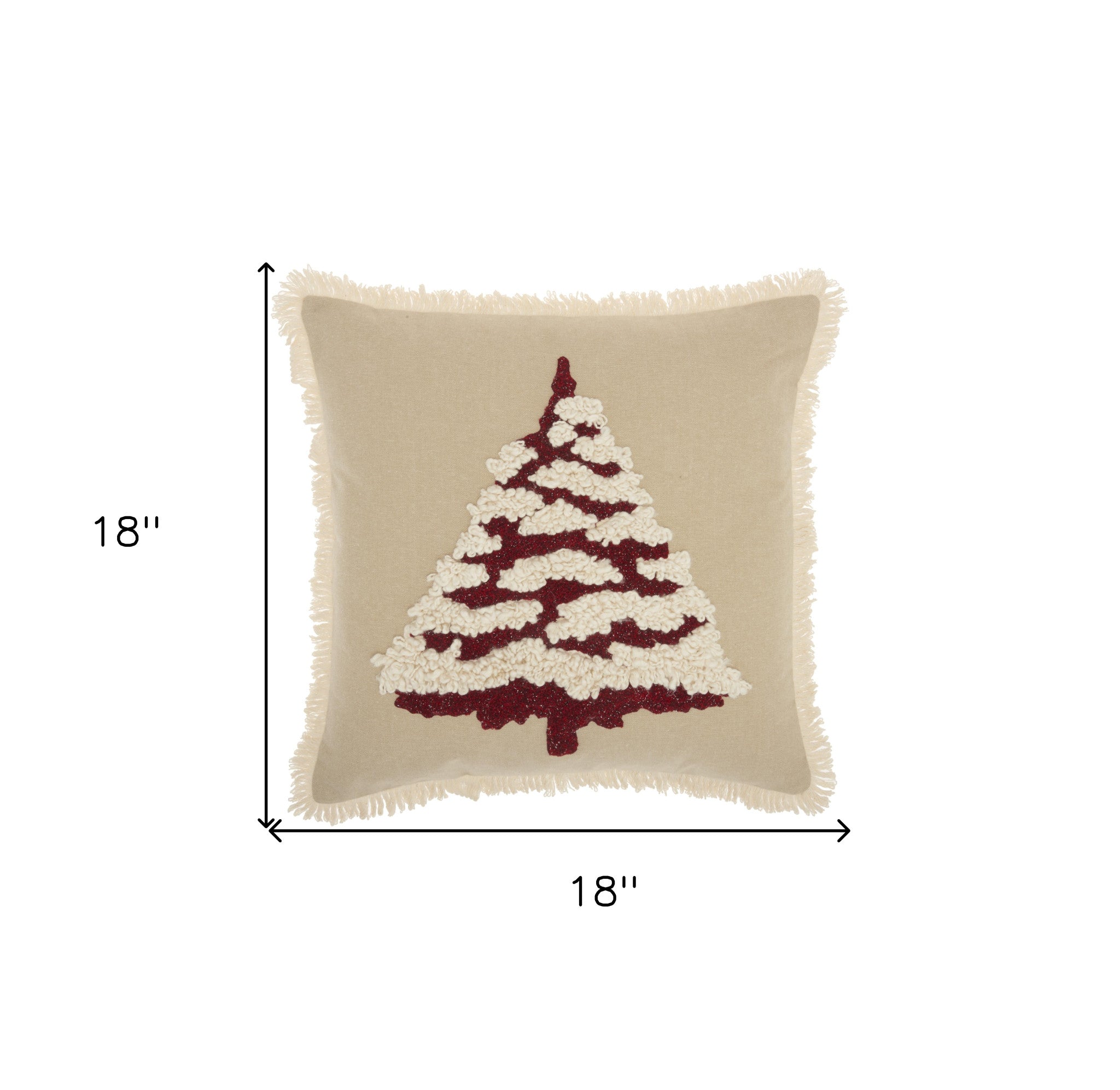 18" X 18" Red Zippered Handmade 100% Cotton Christmas Tree Throw Pillow