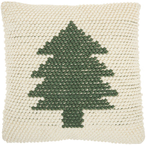 20" X 20" Green And Ivory Christmas Tree Textural Throw Pillow