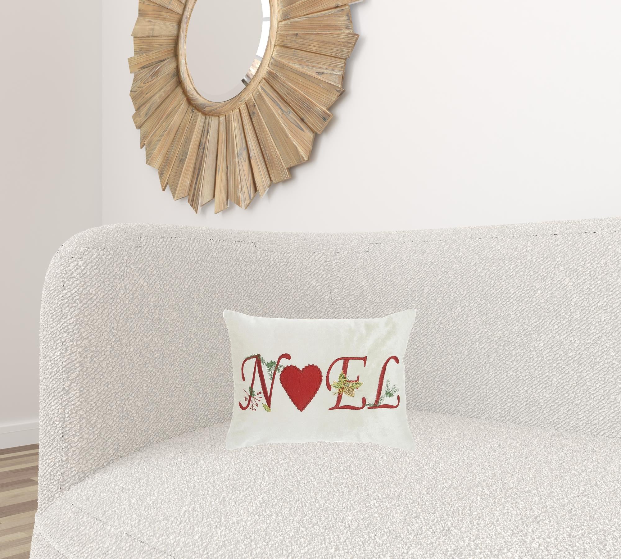 12" X 16" Beige Zippered Handmade Polyester Christmas Throw Pillow