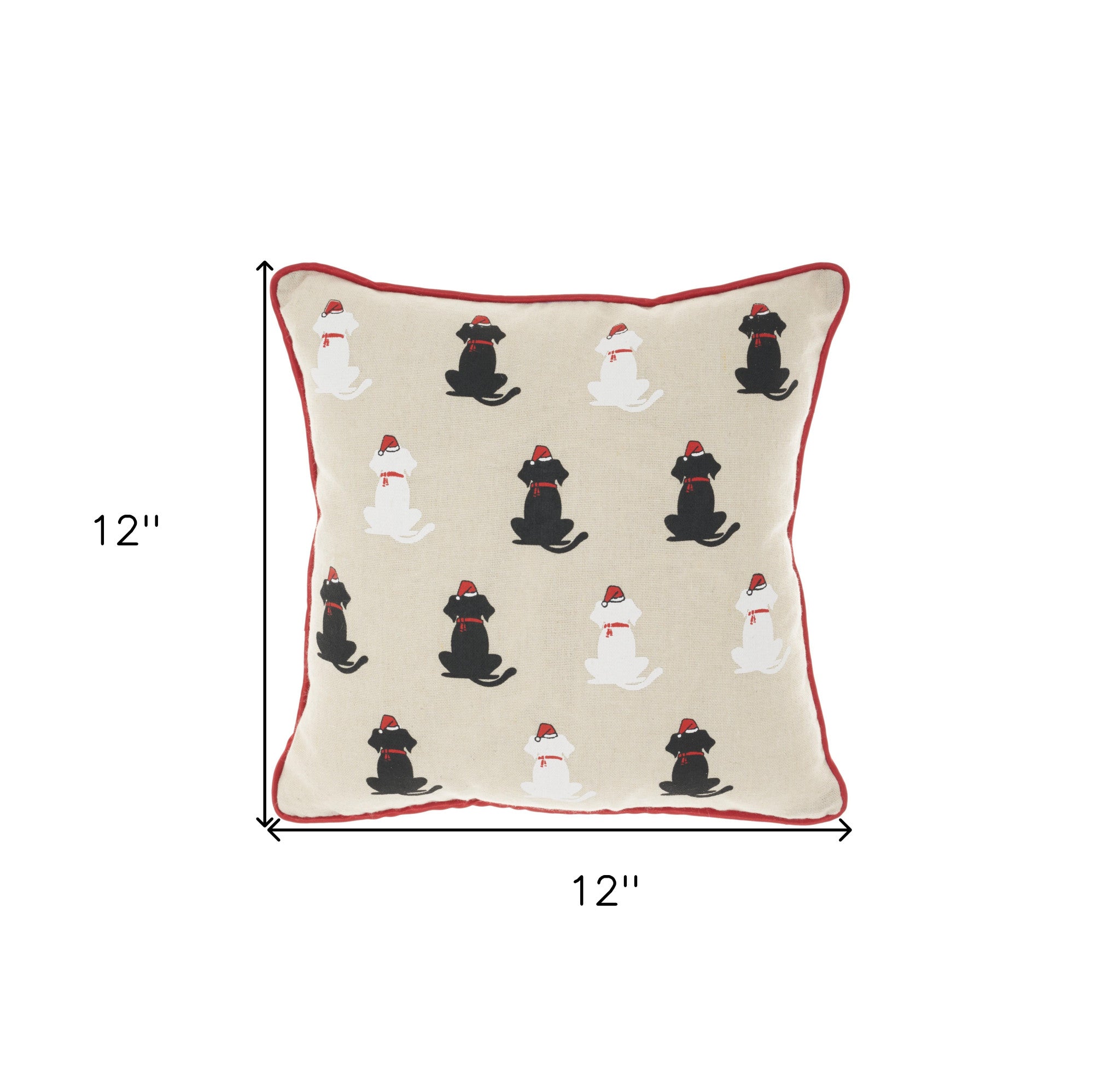 12" X 12" Natural Zippered Handmade Polyester Christmas Throw Pillow