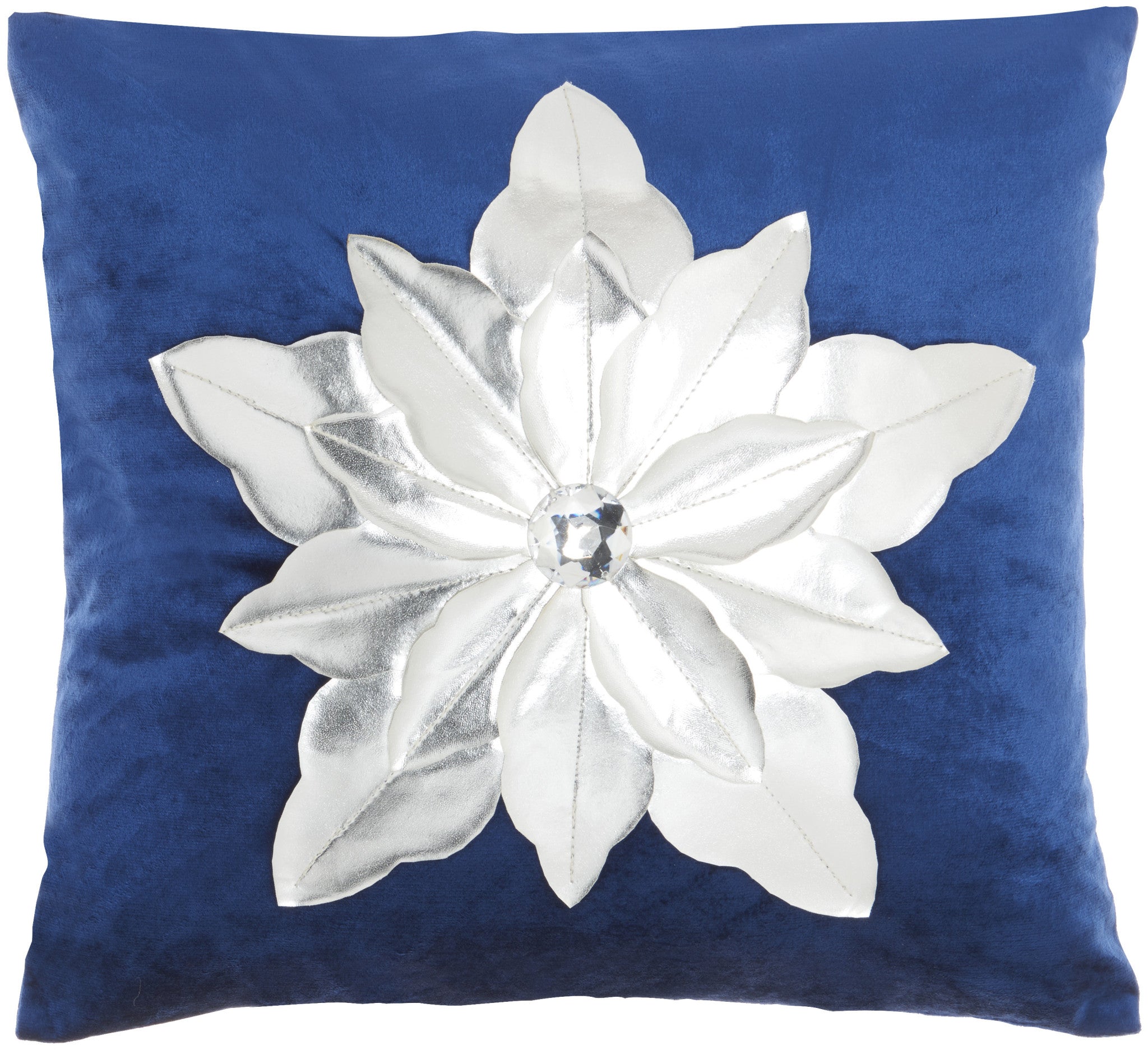 16" X 16" Navy And Silver Zippered Handmade 100% Cotton Christmas Throw Pillow