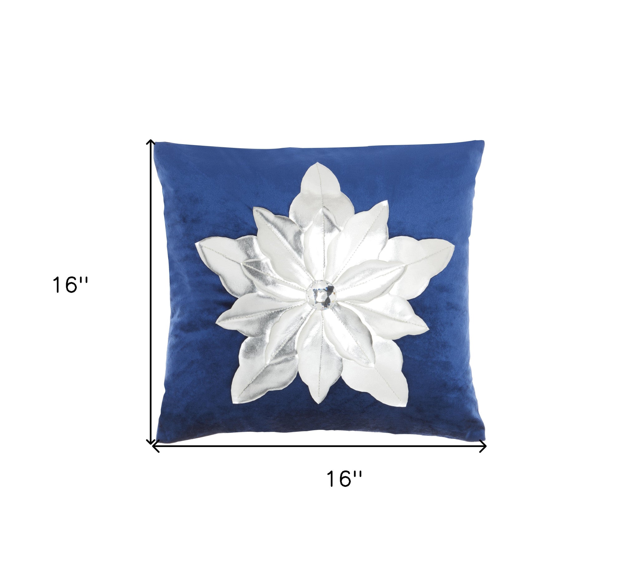 16" X 16" Navy And Silver Zippered Handmade 100% Cotton Christmas Throw Pillow