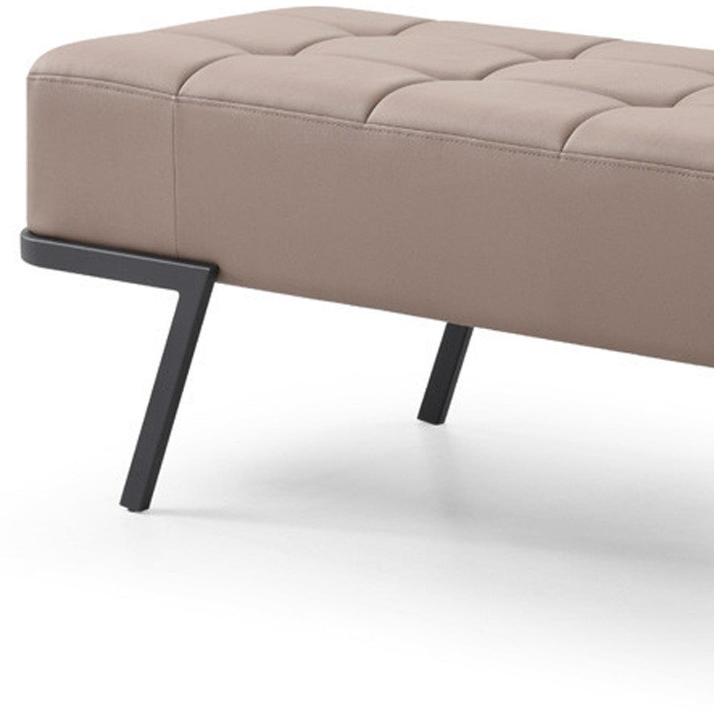 57" Taupe And Black Upholstered Upholstered Bedroom Bench