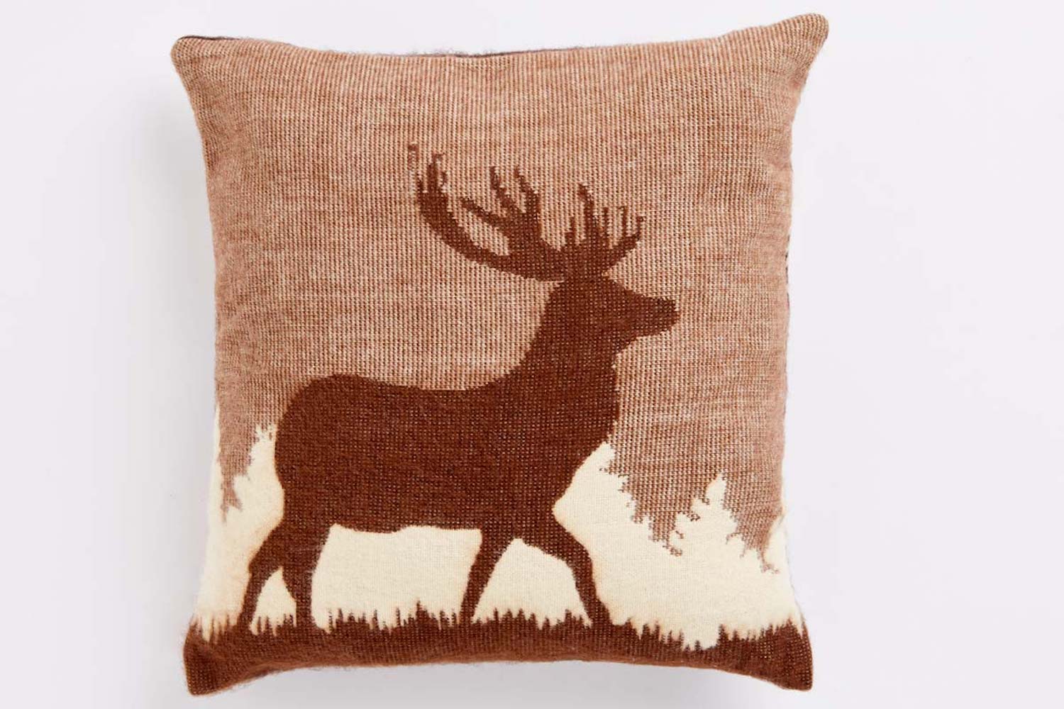 16" X 16" Brown And White Reindeer Zippered Acrylic Throw Pillow Cover