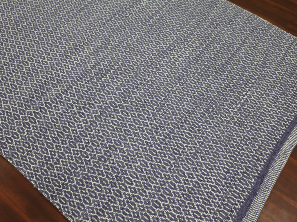 8' X 10' Blue And White Wool Geometric Flatweave Area Rug
