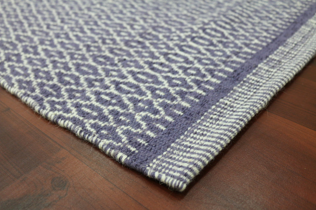 8' X 10' Blue And White Wool Geometric Flatweave Area Rug