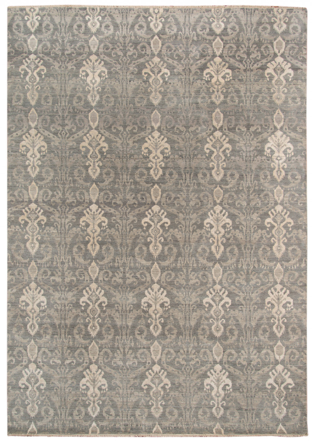 8' X 10' Gray Pearl Wool Damask Handmade Area Rug