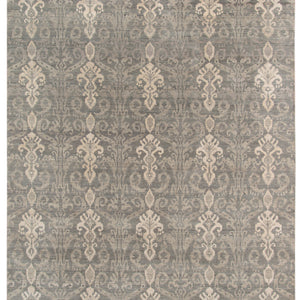8' X 10' Gray Pearl Wool Damask Handmade Area Rug