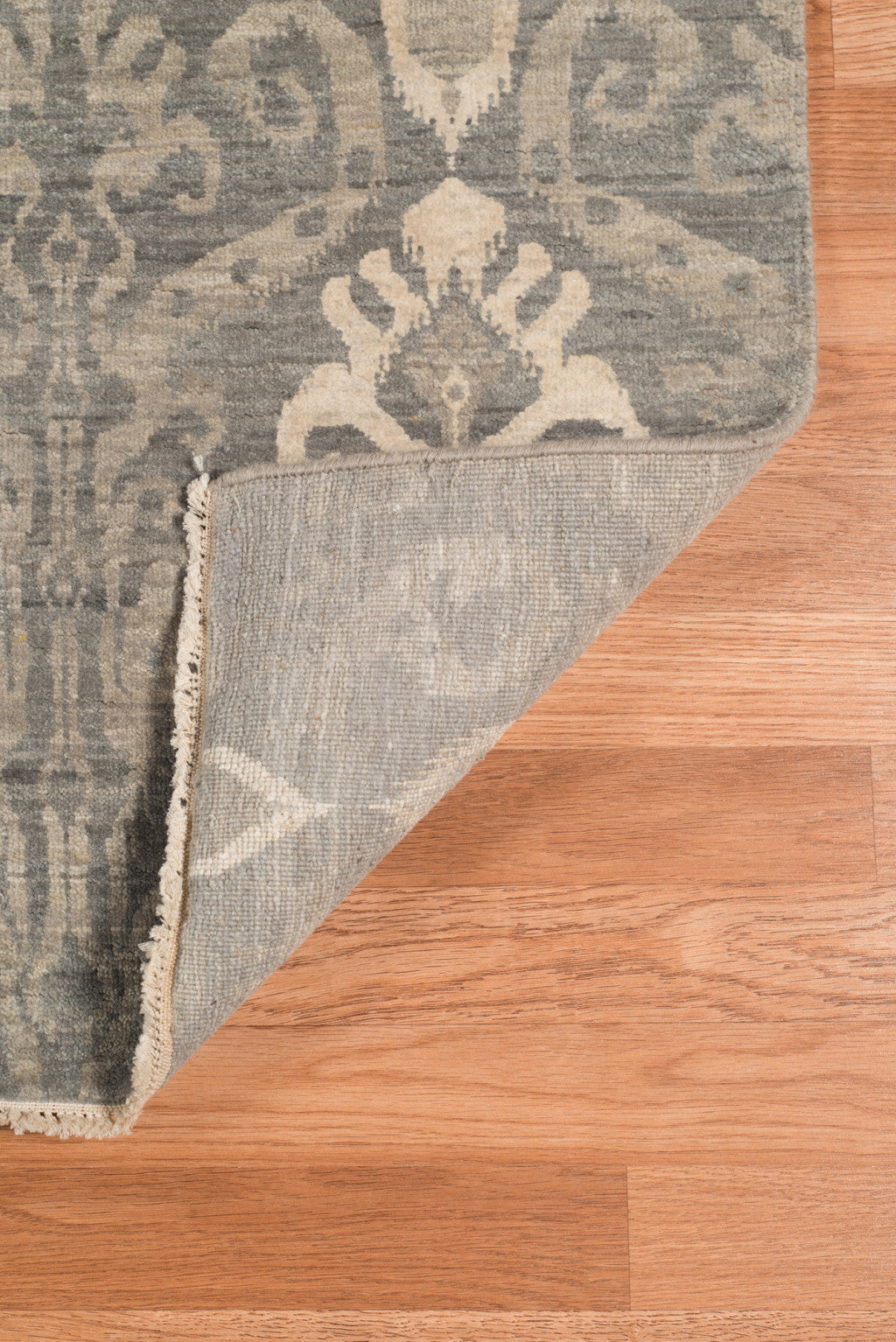 8' X 10' Gray Pearl Wool Damask Handmade Area Rug