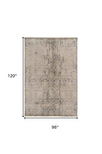 8' X 10' Gray Pearl New Zealand Lambs Wool Damask Distressed Area Rug With Fringe