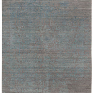 8' X 10' Gray Pearl And Silver New Zealand Lambs Wool Damask Hand Knotted Area Rug With Fringe