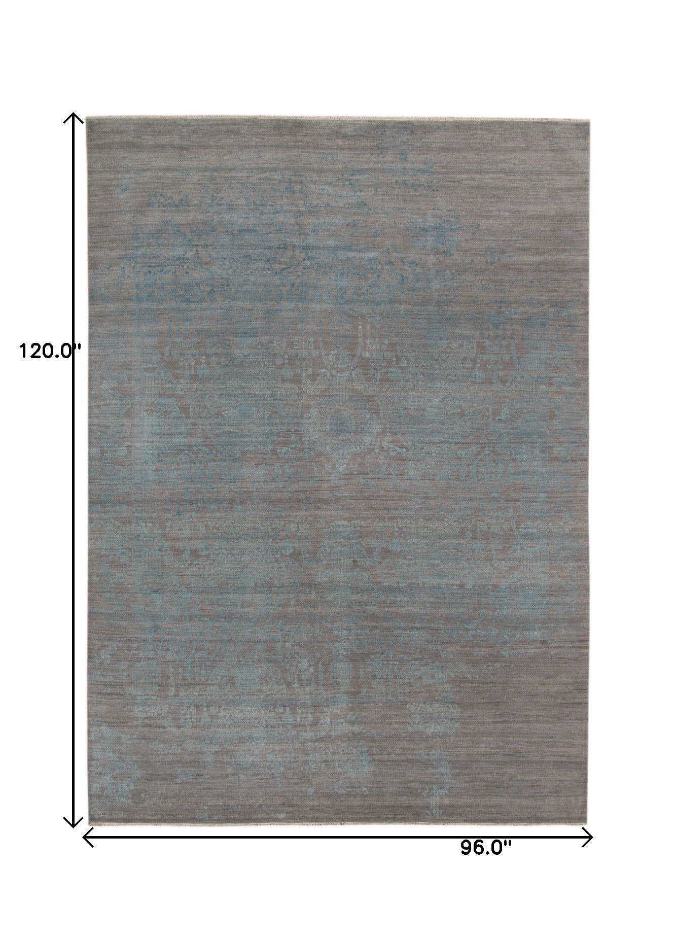 8' X 10' Gray Pearl And Silver New Zealand Lambs Wool Damask Hand Knotted Area Rug With Fringe