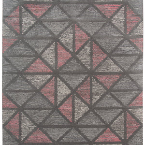 8' X 11' Pink And Gray New Zealand Lambs Wool Geometric Tufted Area Rug