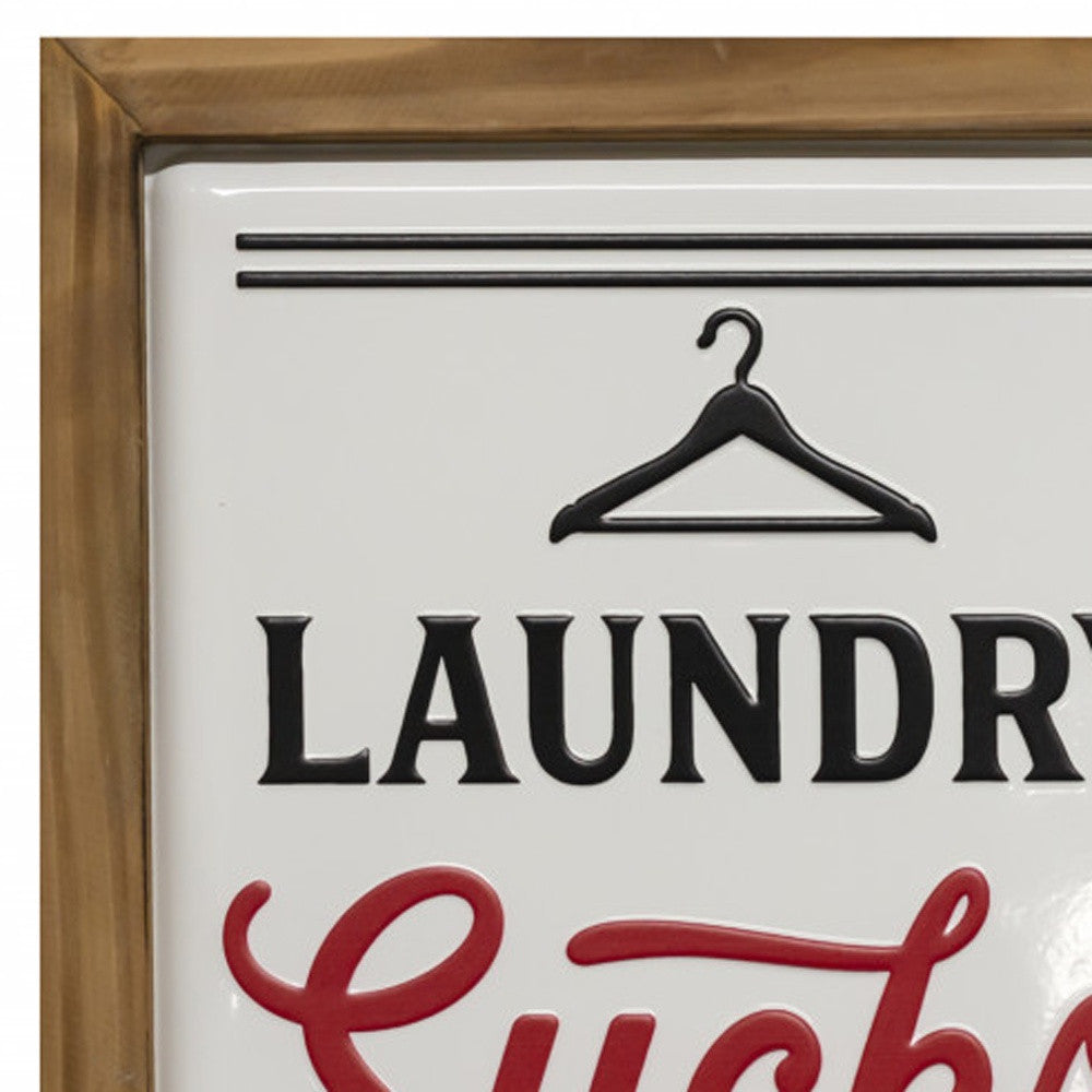 Black and Red Metal Wood Frame Laundry Sucks Laundry Room Wall Decor