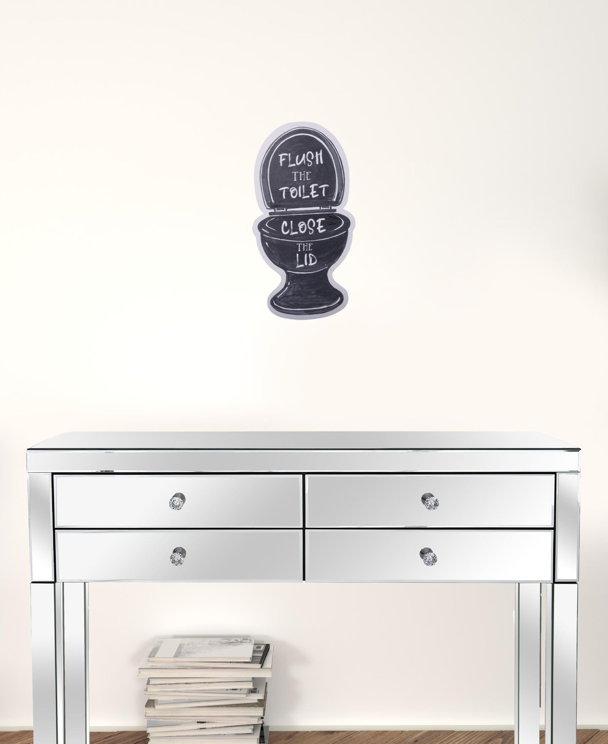 Black and White Metal Flush The Toilet Close The Lid Bathroom Wall Decor