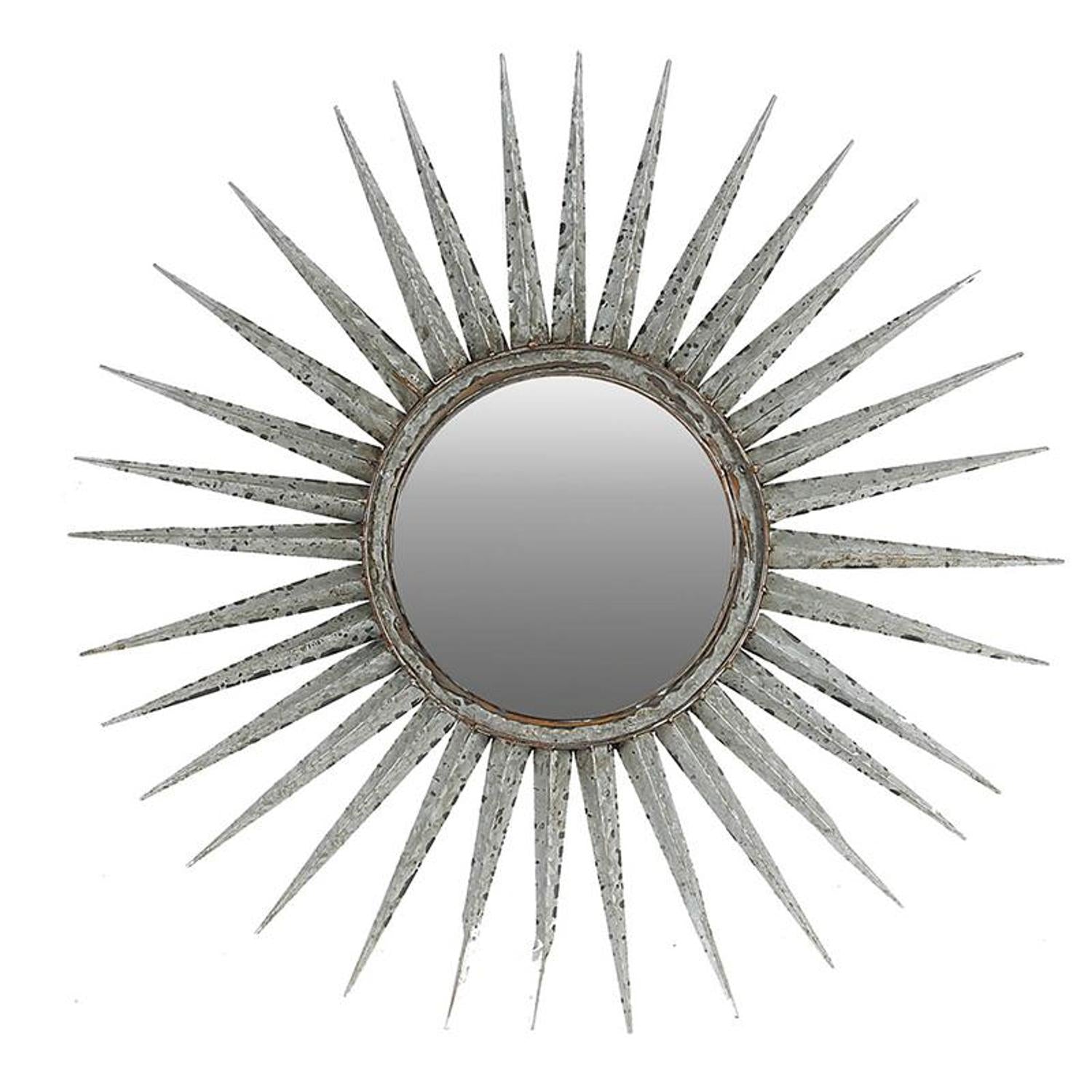 Antiqued Silver Gray Sunburst Wall Mounted Accent Mirror 30"