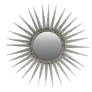 Antiqued Silver Gray Sunburst Wall Mounted Accent Mirror 30"