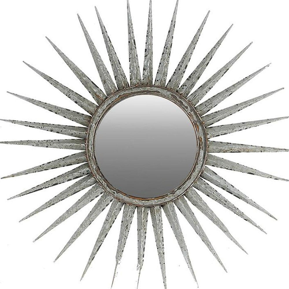 Antiqued Silver Gray Sunburst Wall Mounted Accent Mirror 30"
