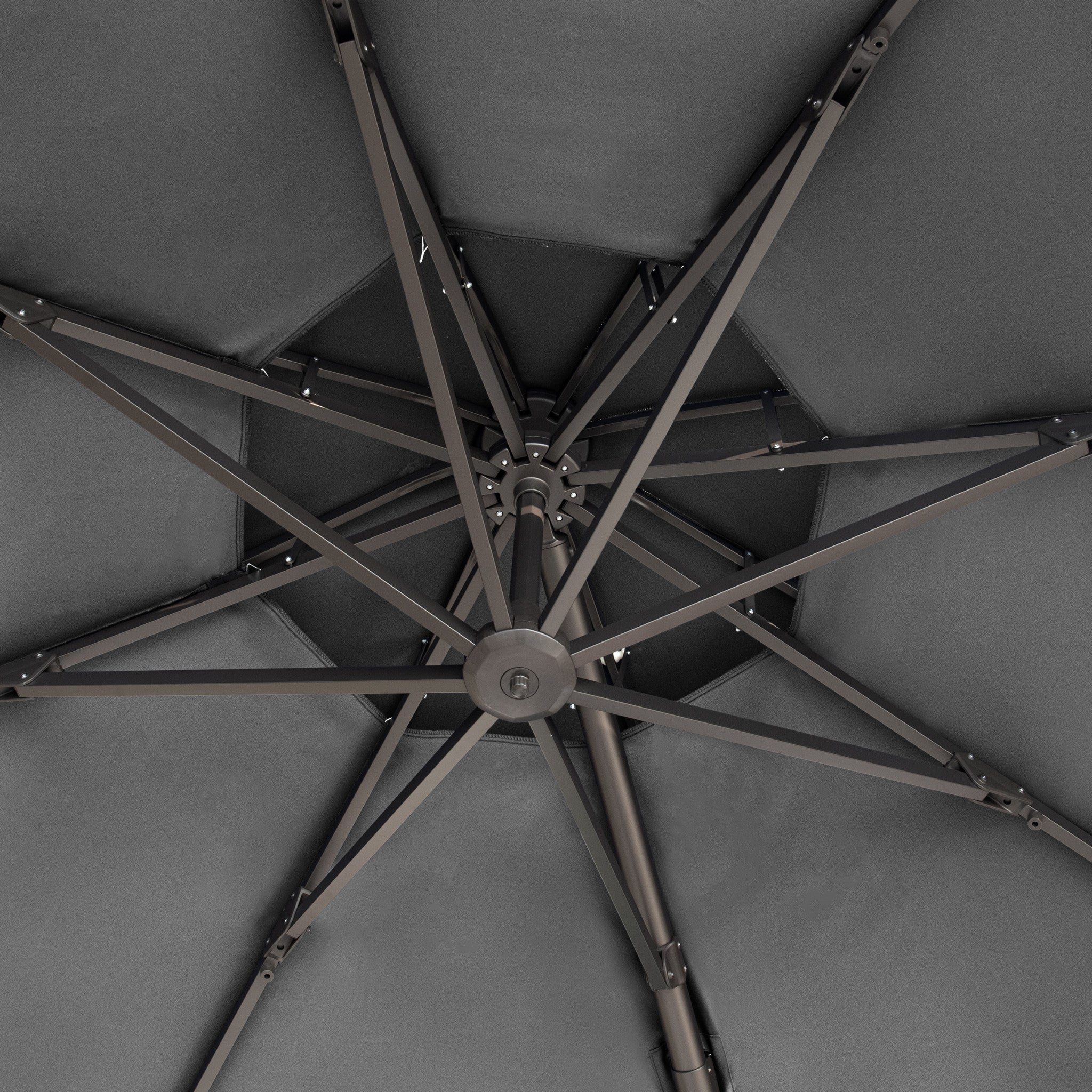 12' Dark Gray Polyester Round Tilt Cantilever Patio Umbrella With Stand