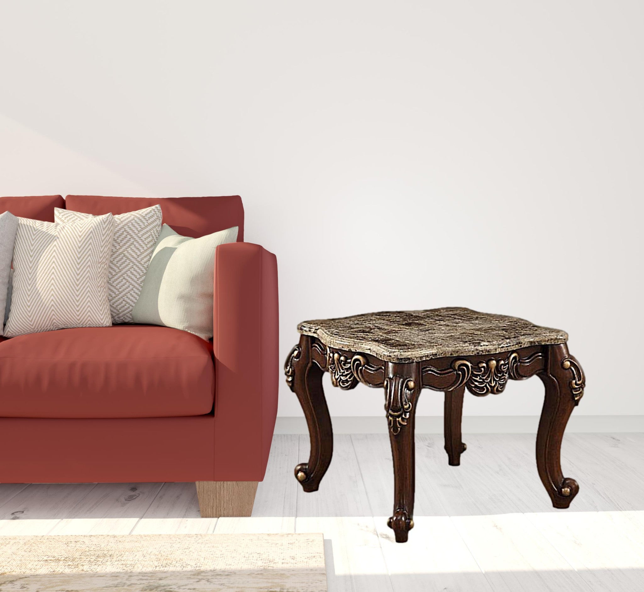 Mesa auxiliar cuadrada de madera maciza y mármol de nogal y mármol de 24"