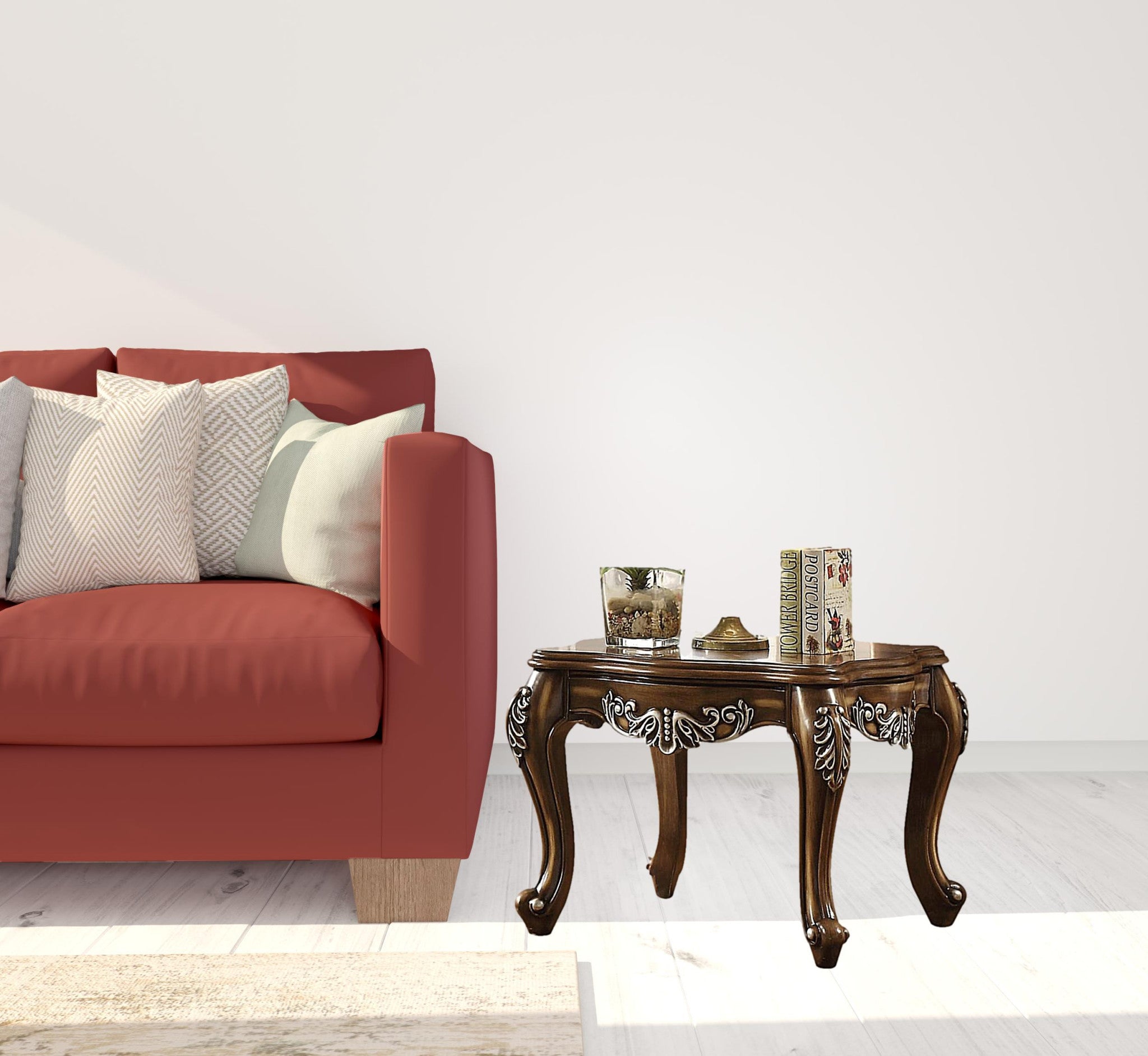 Antiqued Oak Wood Scallop Square End Table 24"