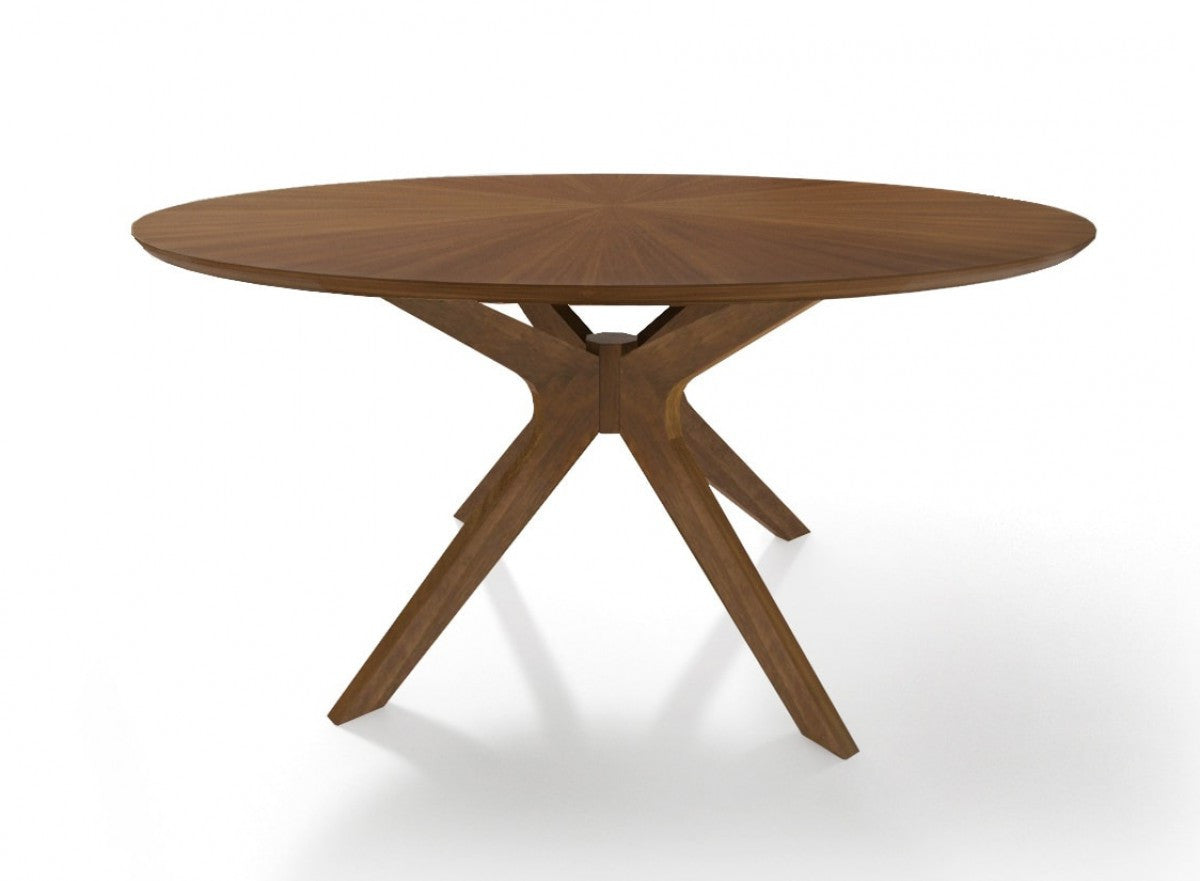 Walnut Round Sunburst Veneer Top Dining Table 47"