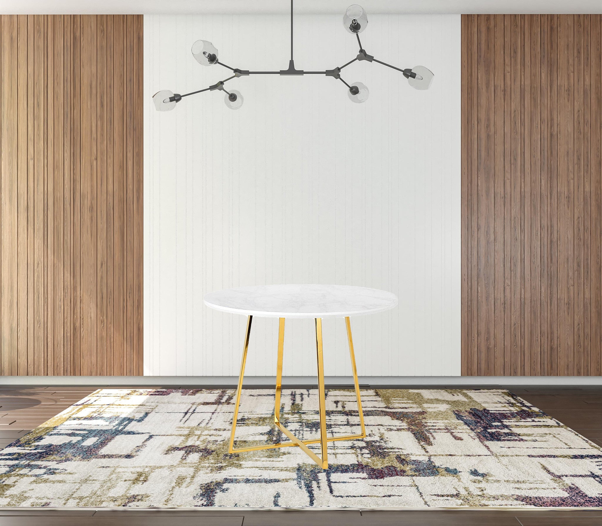 39" White Faux Marble and Gold Round Dining Table