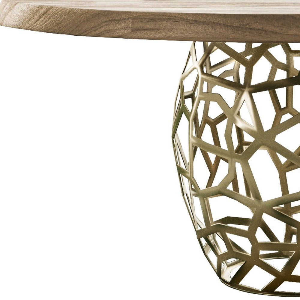 Acacia Live Edge Golden Brass Geometric Base Round Dining Table 63"