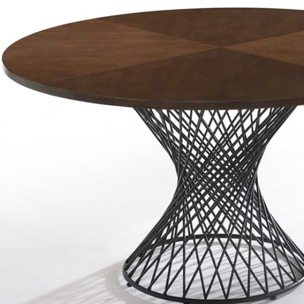 Walnut And Black Wood and Metal Hourglass Base Dining Table 54"