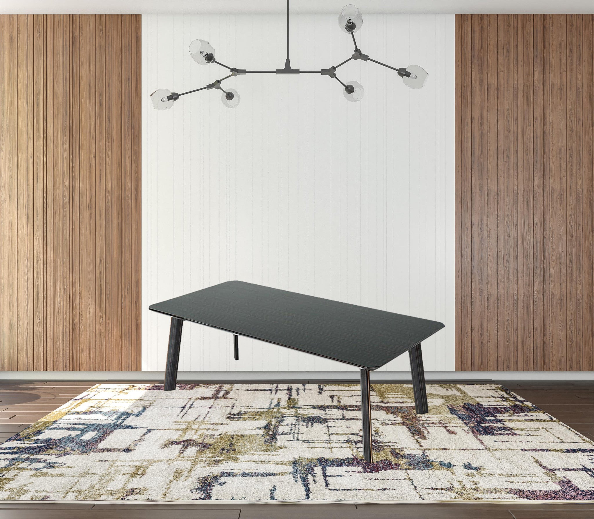 87" Black And Rose Gold Rectangular Dining Table