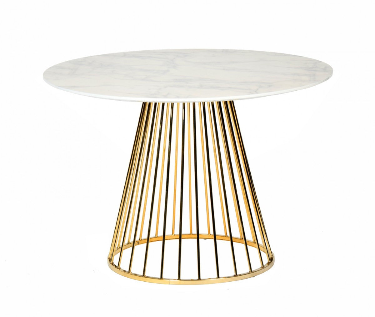 White And Gold Rounded Wood And Stainless Steel Dining Table 43"