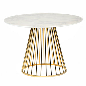 White And Gold Rounded Wood And Stainless Steel Dining Table 43"