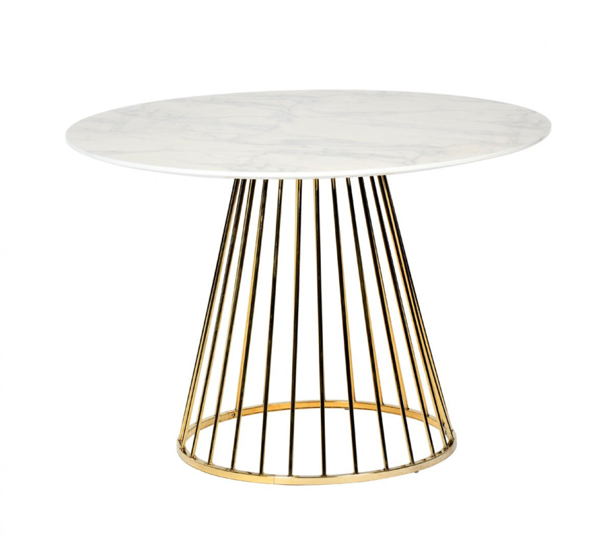 White And Gold Rounded Wood And Stainless Steel Dining Table 43"