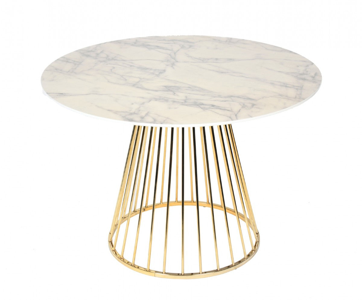 White And Gold Rounded Wood And Stainless Steel Dining Table 43"