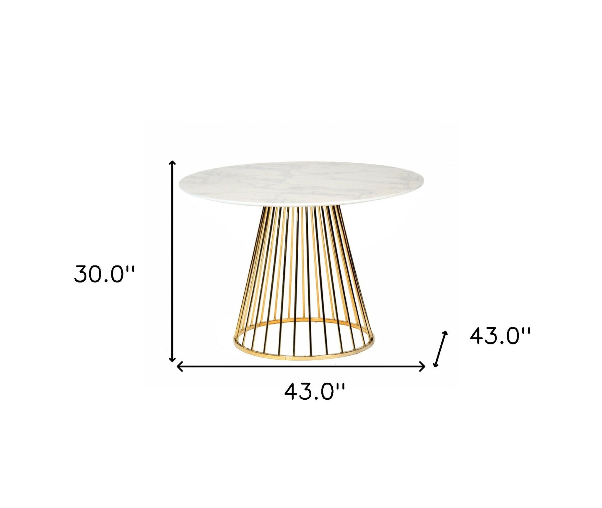 White And Gold Rounded Wood And Stainless Steel Dining Table 43"